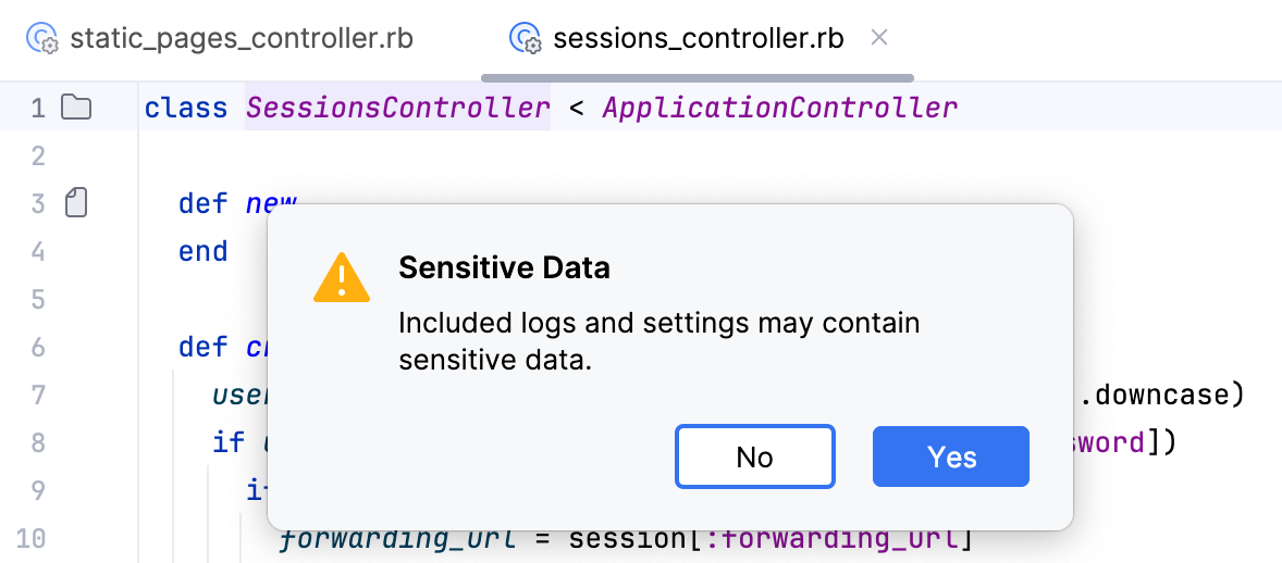 sensitive Data dialog sensitive Data dialog