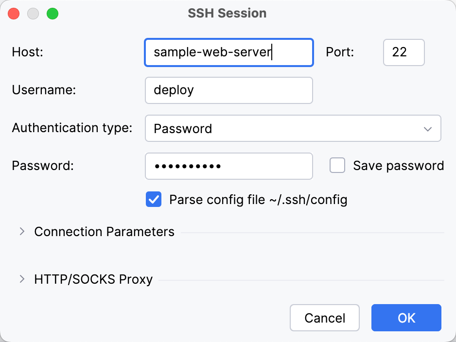 SSH Session dialog SSH Session dialog