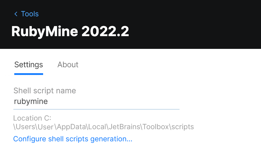 Toolbox App RubyMine Settings Toolbox App RubyMine Settings