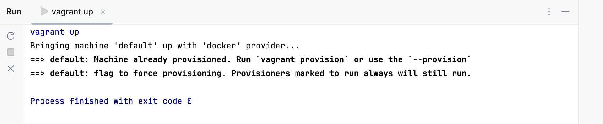Run tool window: vagrant up