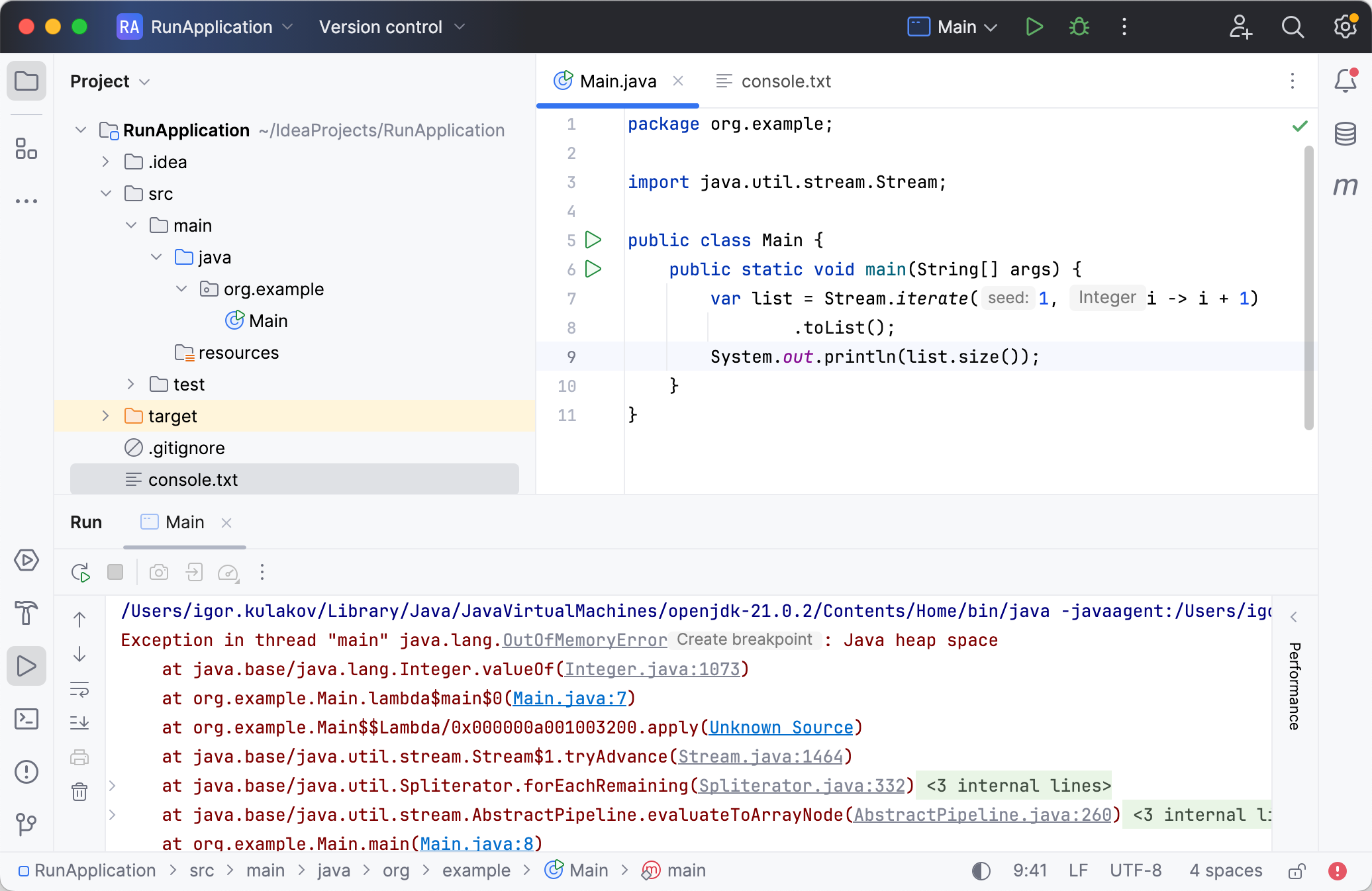 Application failed with OutOfMemoryError Application failed with OutOfMemoryError