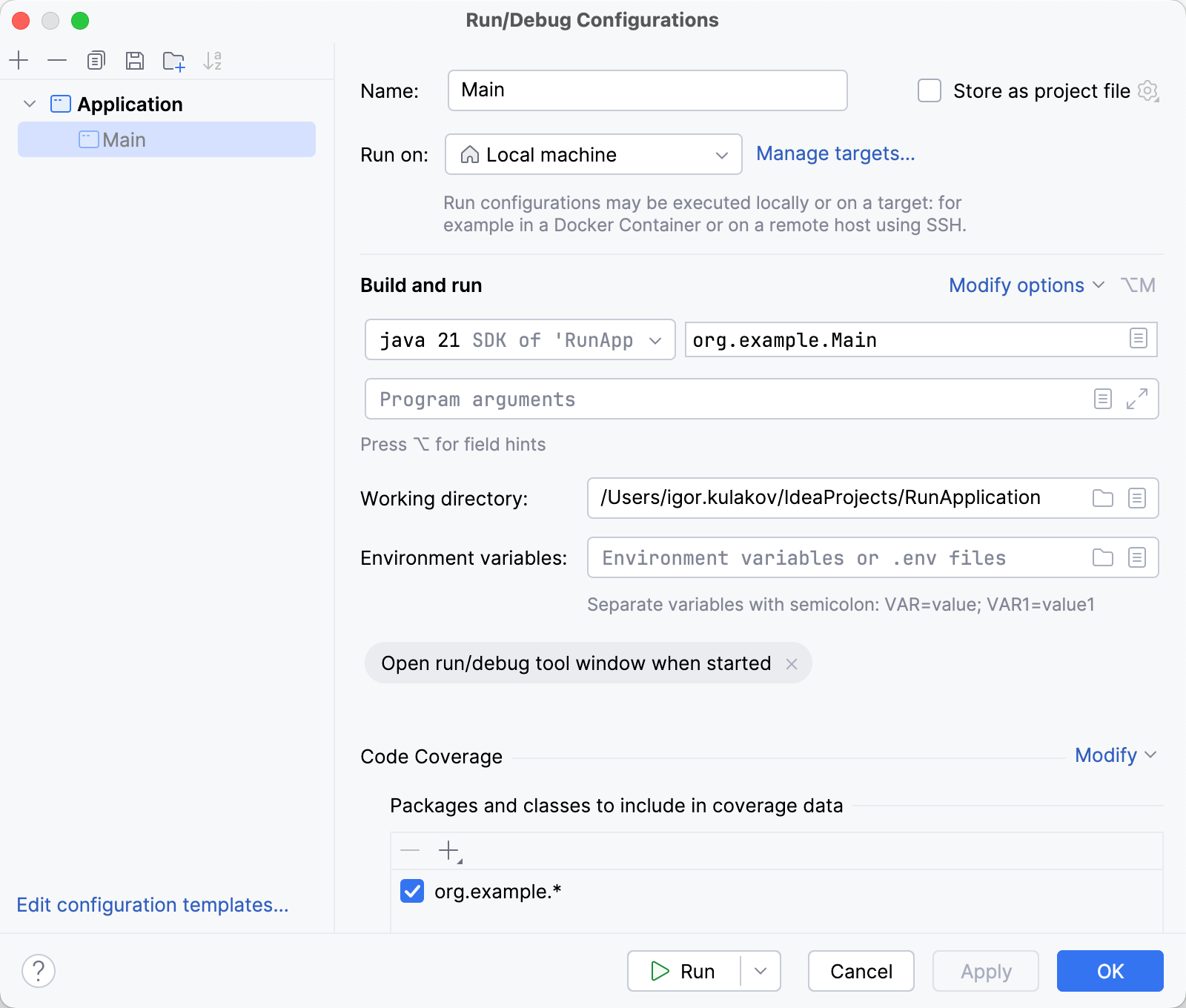 Save the run configuration Save the run configuration
