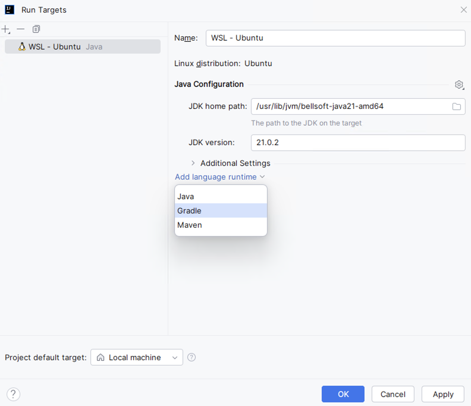 Run targets dialog Run targets dialog