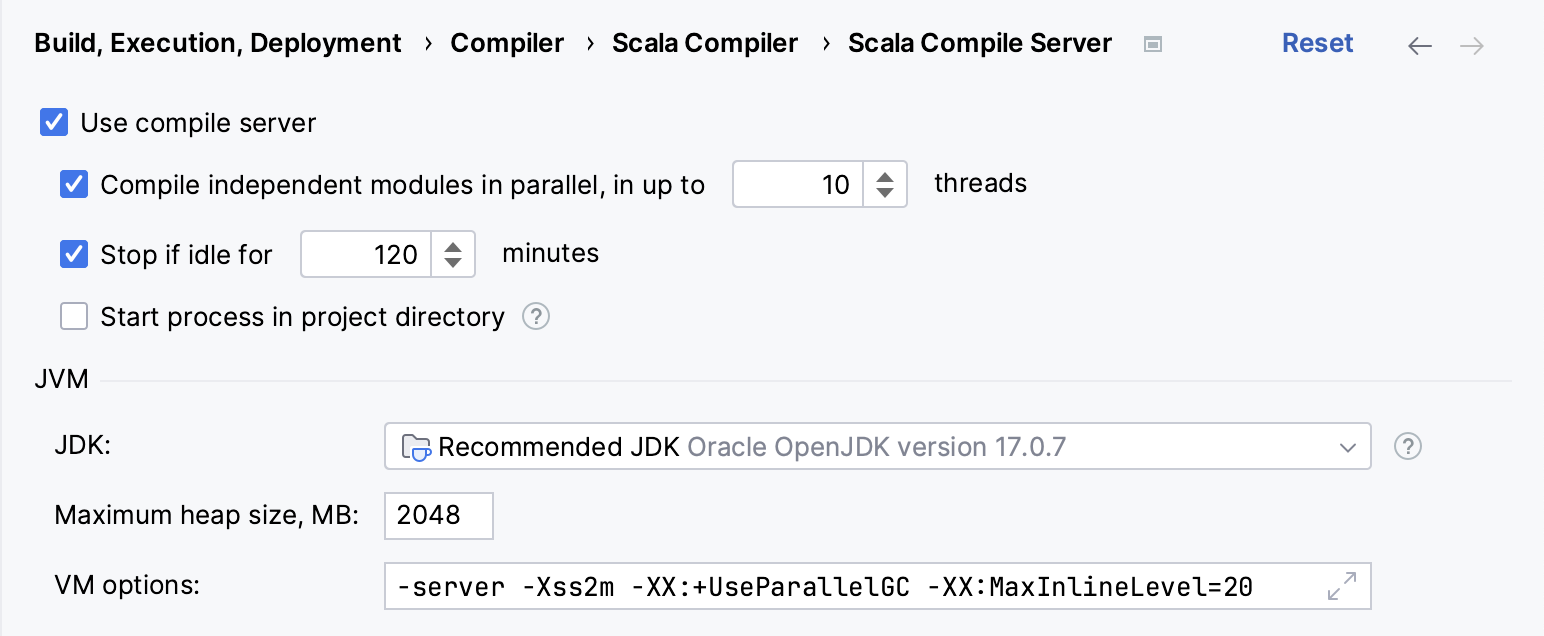 the Scala Compiler Server settings the Scala Compiler Server settings