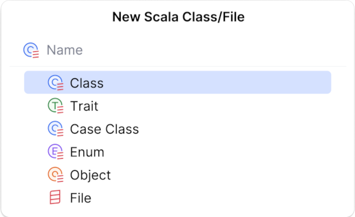 New Scala Class/File window New Scala Class/File window