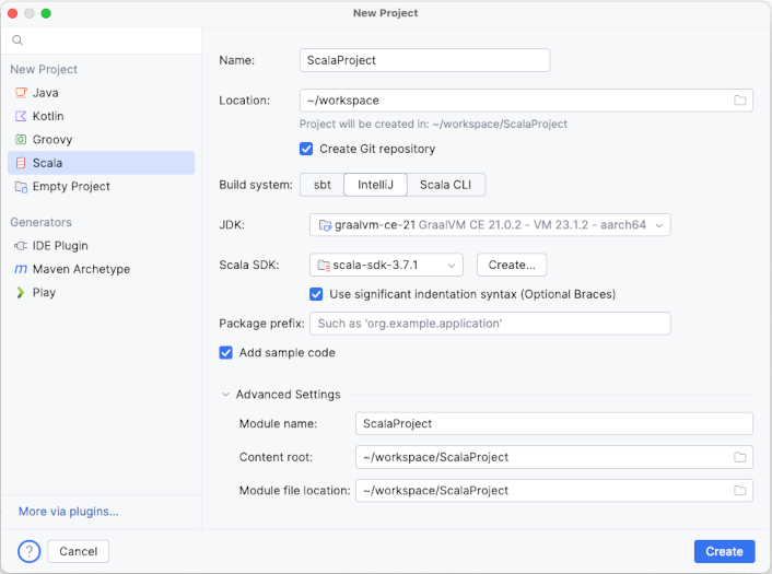 Scala 3 Significant
Indentation checkbox in the New Project wizard Scala 3 Significant
Indentation checkbox in the New Project wizard