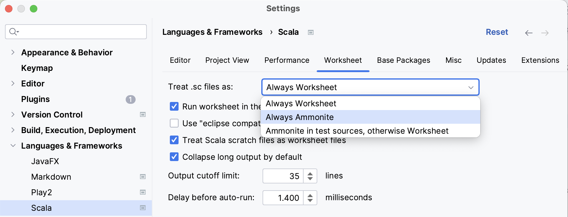 Scala worksheet settings Scala worksheet settings