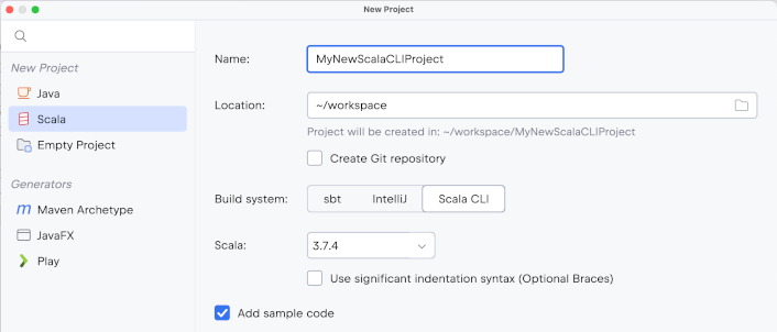 Creating a new ScalaCLI project