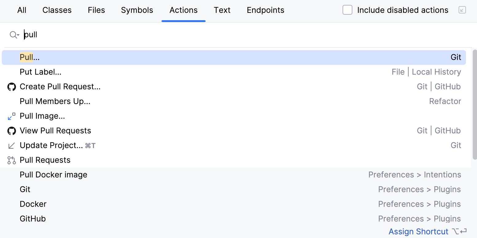 the Search Everywhere window: Pull action the Search Everywhere window: Pull action