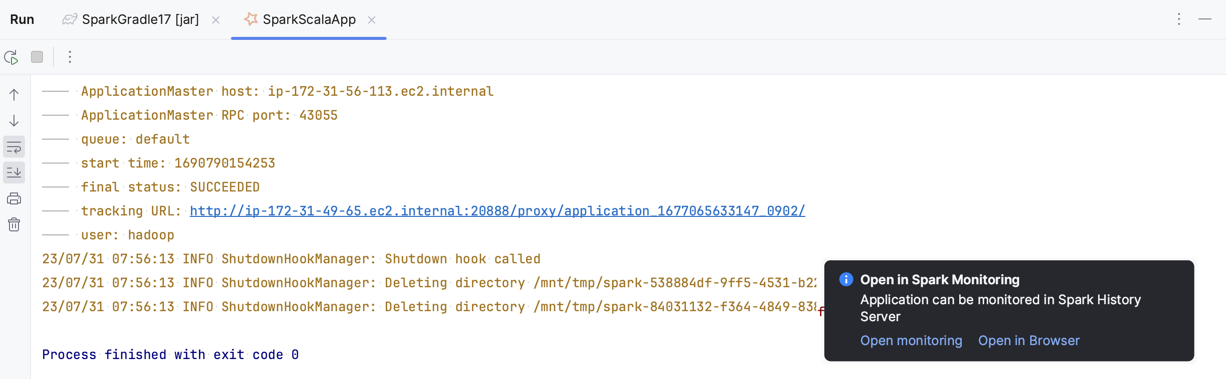 Spark Run Tool Window
