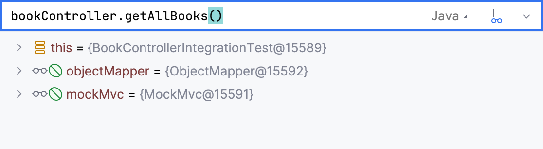 An expression in the Variables tab