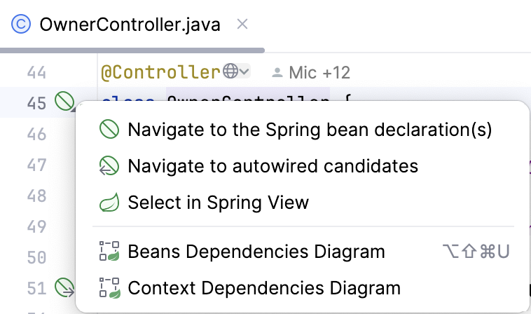 Spring gutter icon actions Spring gutter icon actions
