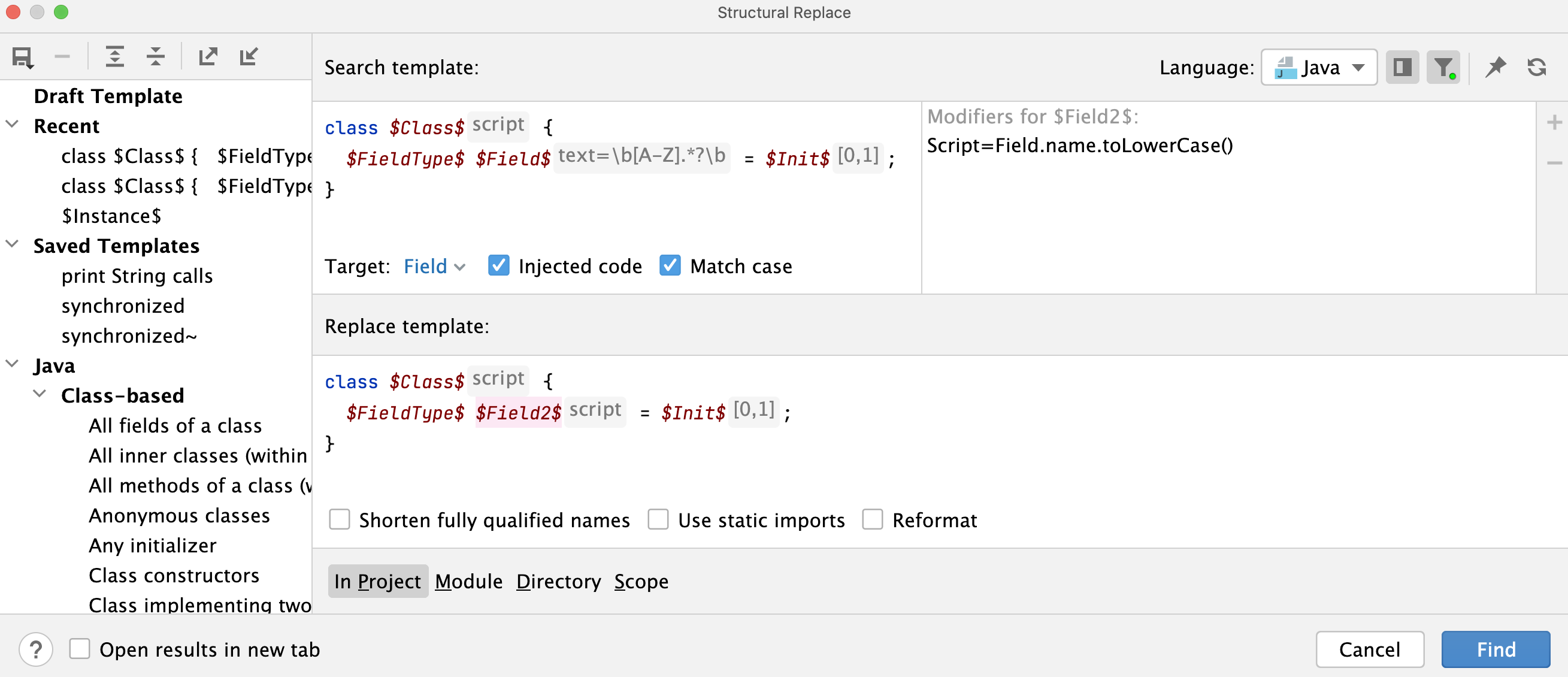 the Replace template the Replace template