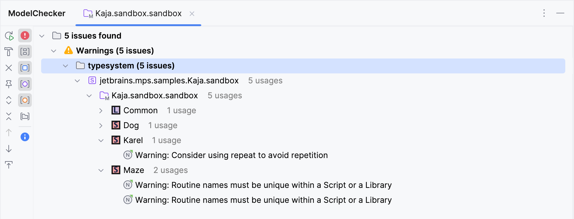 A report with the typesystem category
