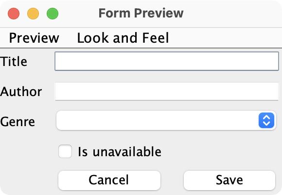 The Form Preview dialog The Form Preview dialog