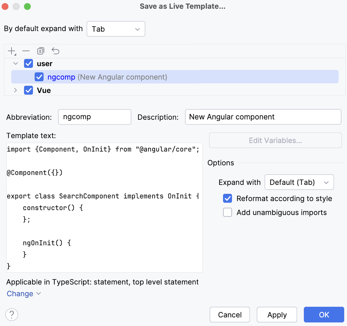 添加模板缩写和描述 添加模板缩写和描述