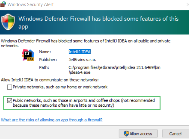 Allow public networks Allow public networks