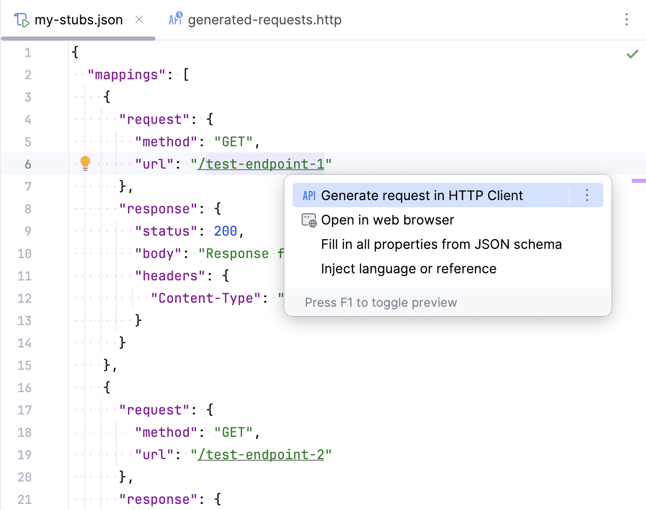 对 WireMock 存根的 HTTP 请求