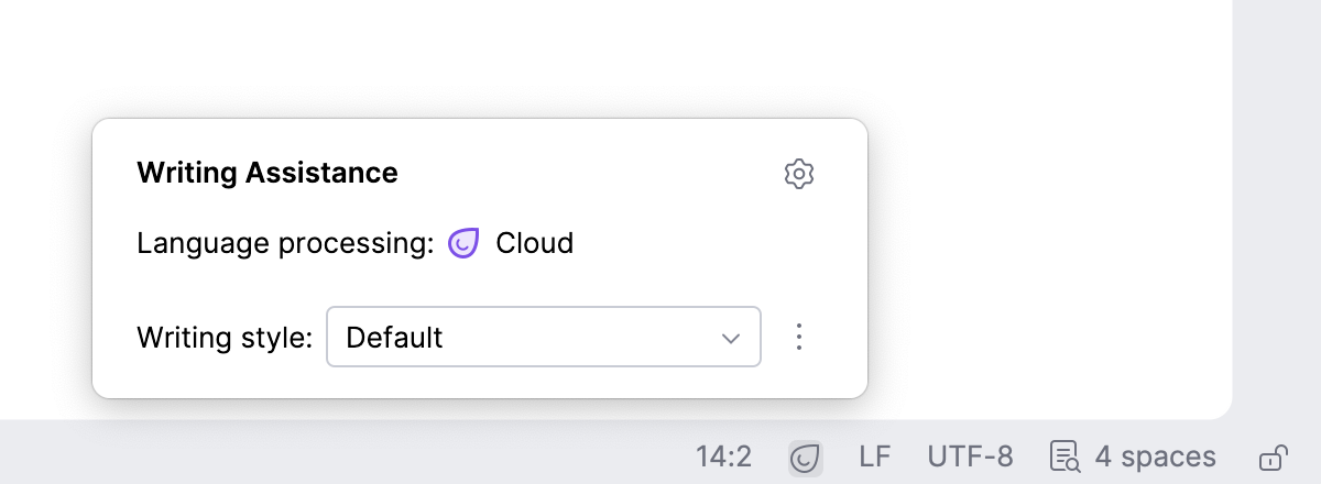 Writing style widget in status bar Writing style widget in status bar