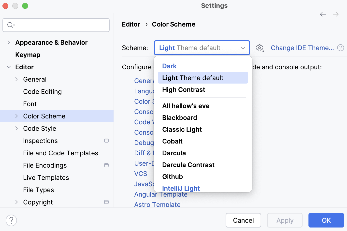 Select the color scheme Select the color scheme