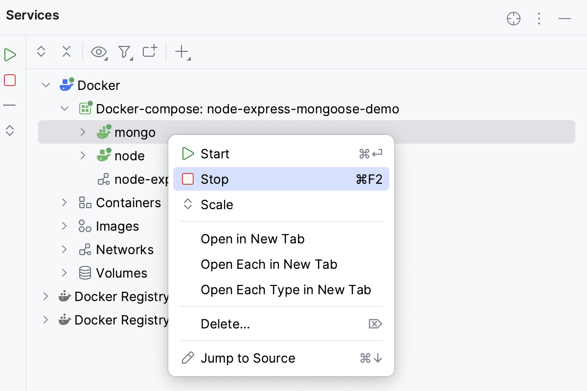 The Stop context menu item The Stop context menu item