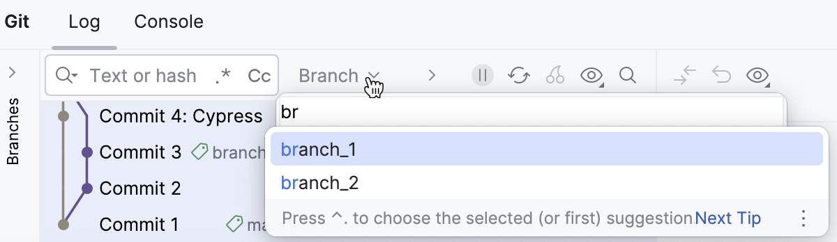 Filter log by branch Filter log by branch