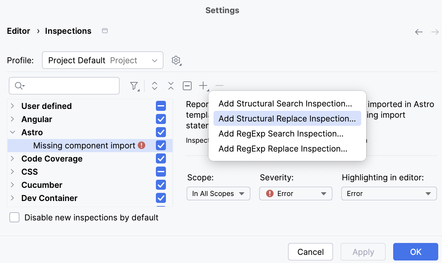 Adding a new Structural Search and Replace inspection Adding a new Structural Search and Replace inspection