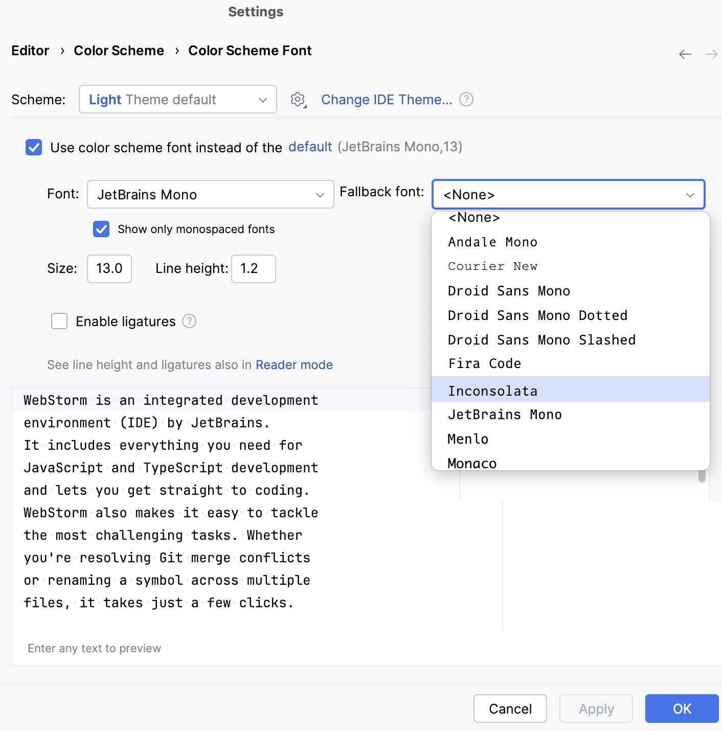 The Color Scheme Font settings page The Color Scheme Font settings page