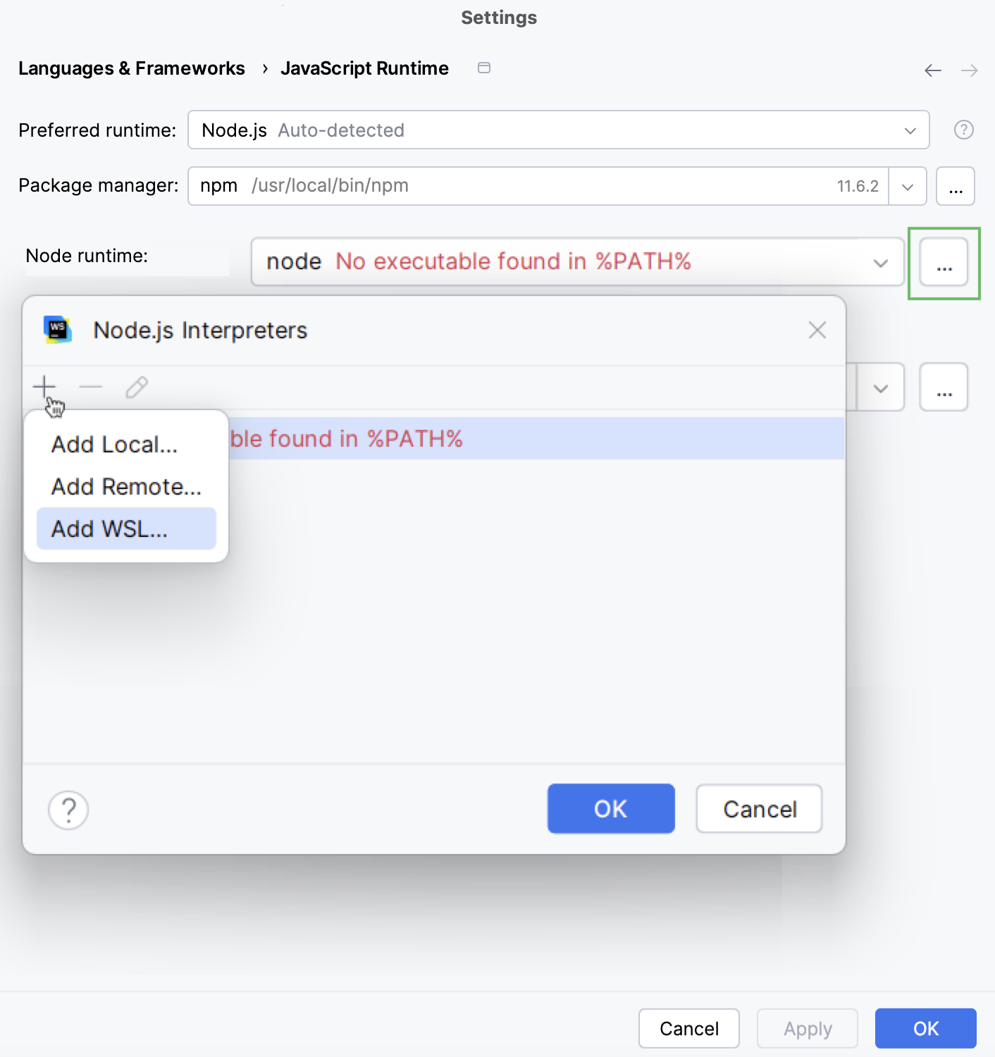 配置 WSL Node.js 运行时:添加 WSL 配置 WSL Node.js 运行时:添加 WSL