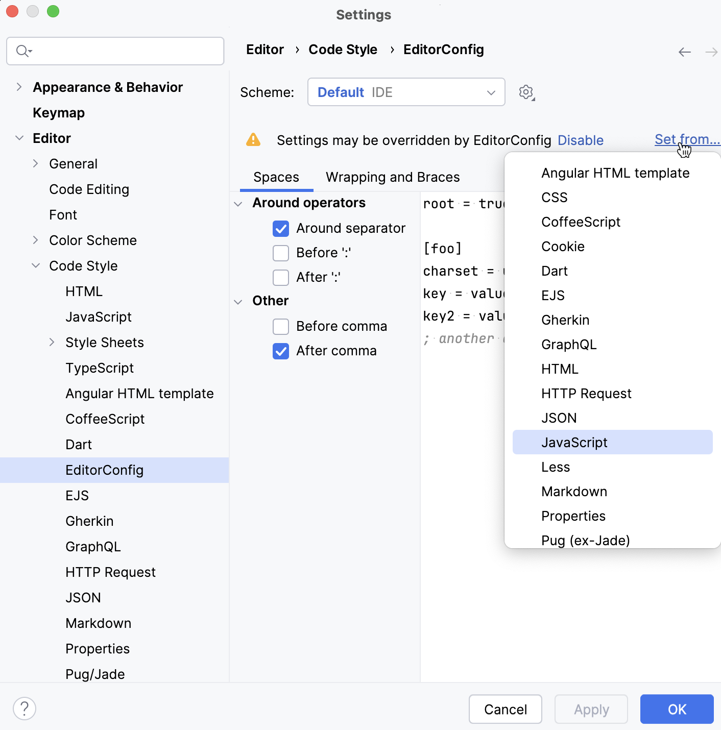 Set code style from another language Set code style from another language