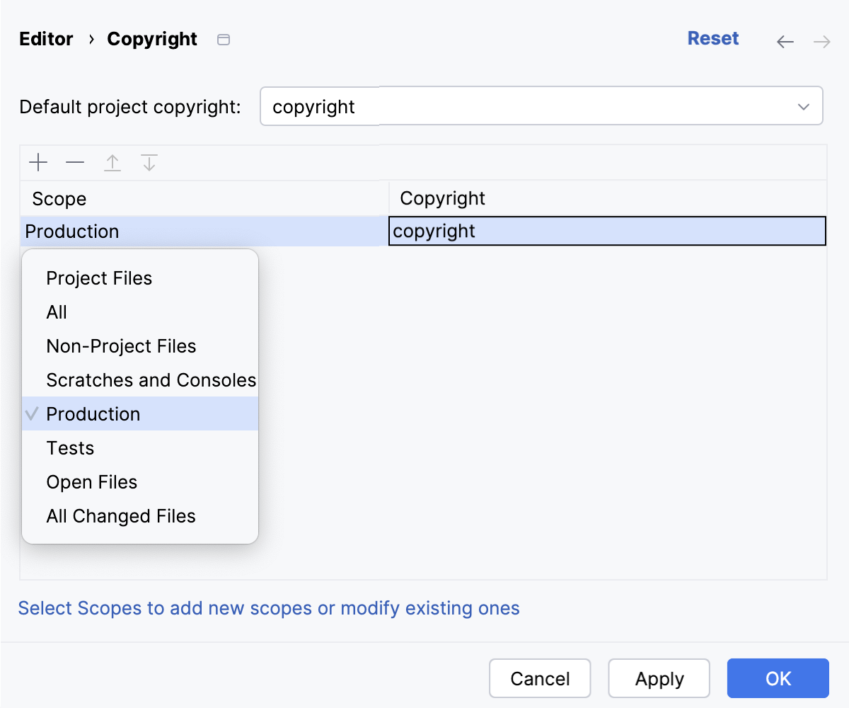 Associating a progile with a scope