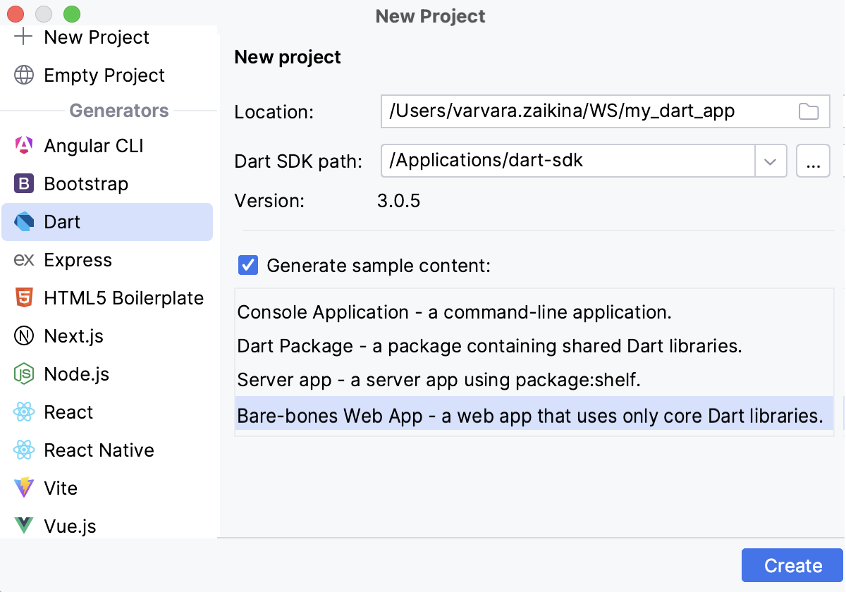 创建 Dart 应用程序 创建 Dart 应用程序