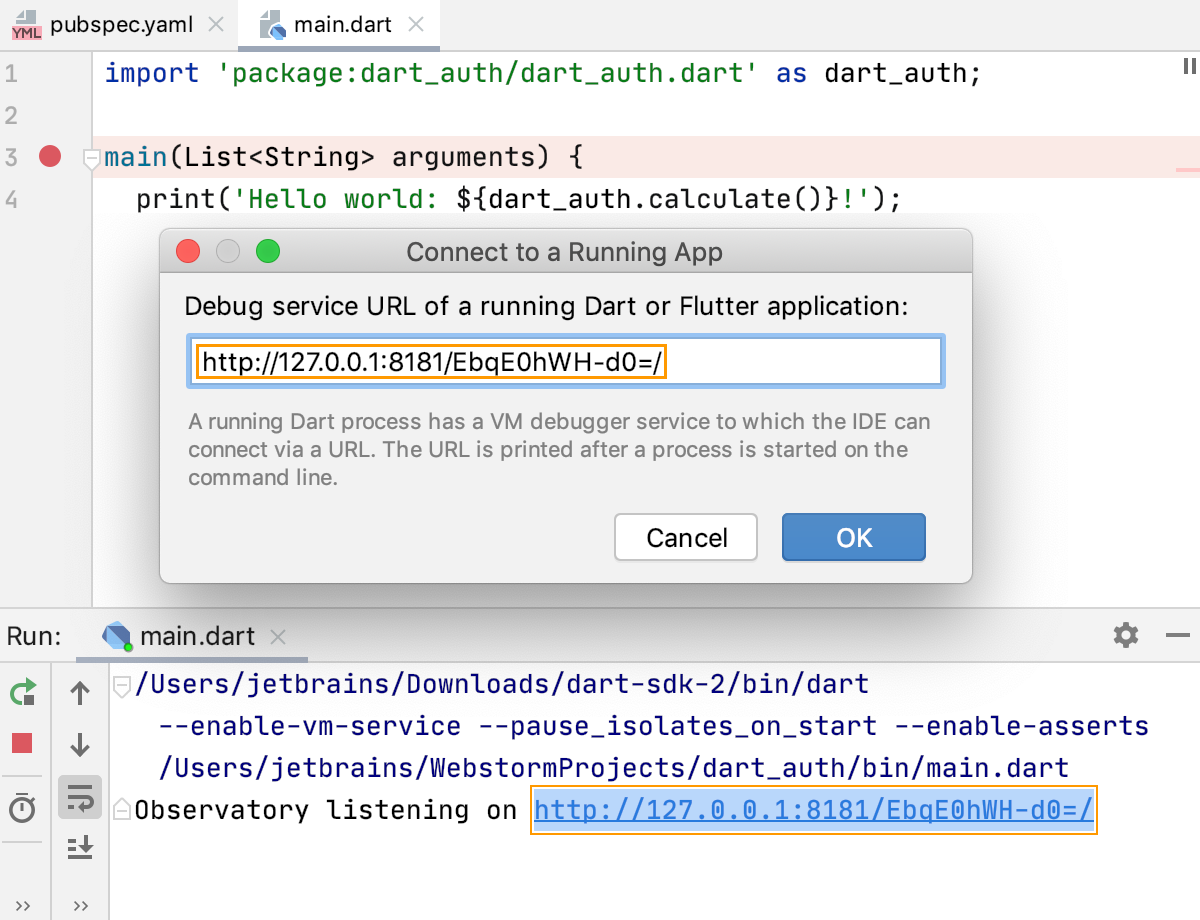 Dart: remote debugging. Paste URL and token Dart: remote debugging. Paste URL and token