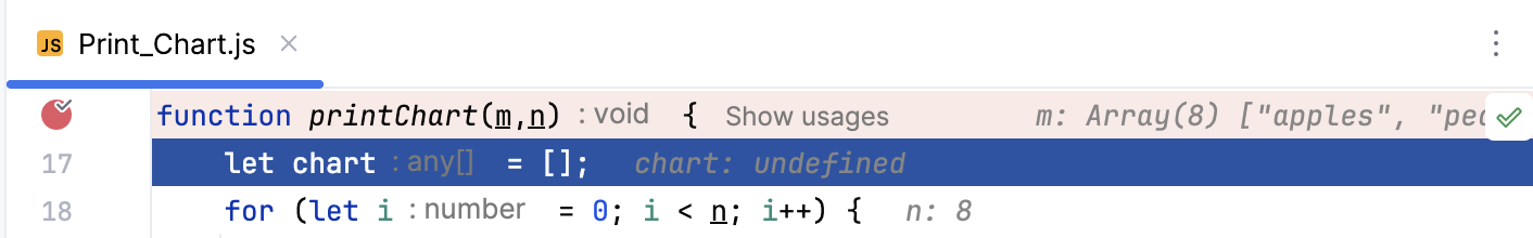 Blue line indicating the current execution point Blue line indicating the current execution point