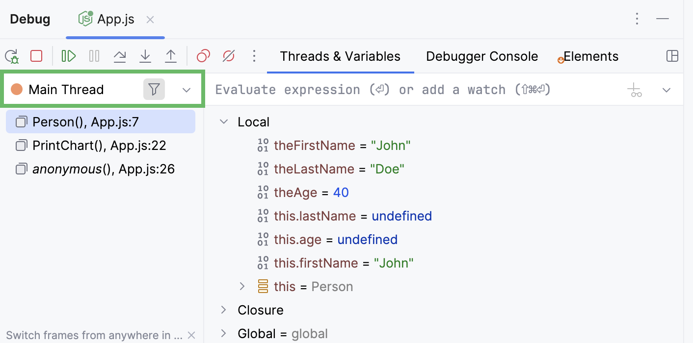 Main Thread is shown for a single-thread application Main Thread is shown for a single-thread application