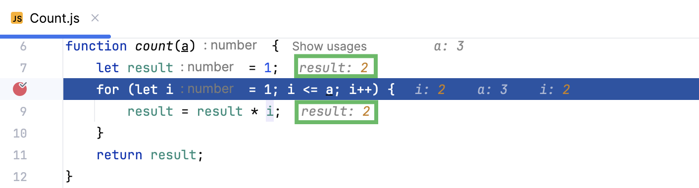 Inline values of the variables change with each step Inline values of the variables change with each step