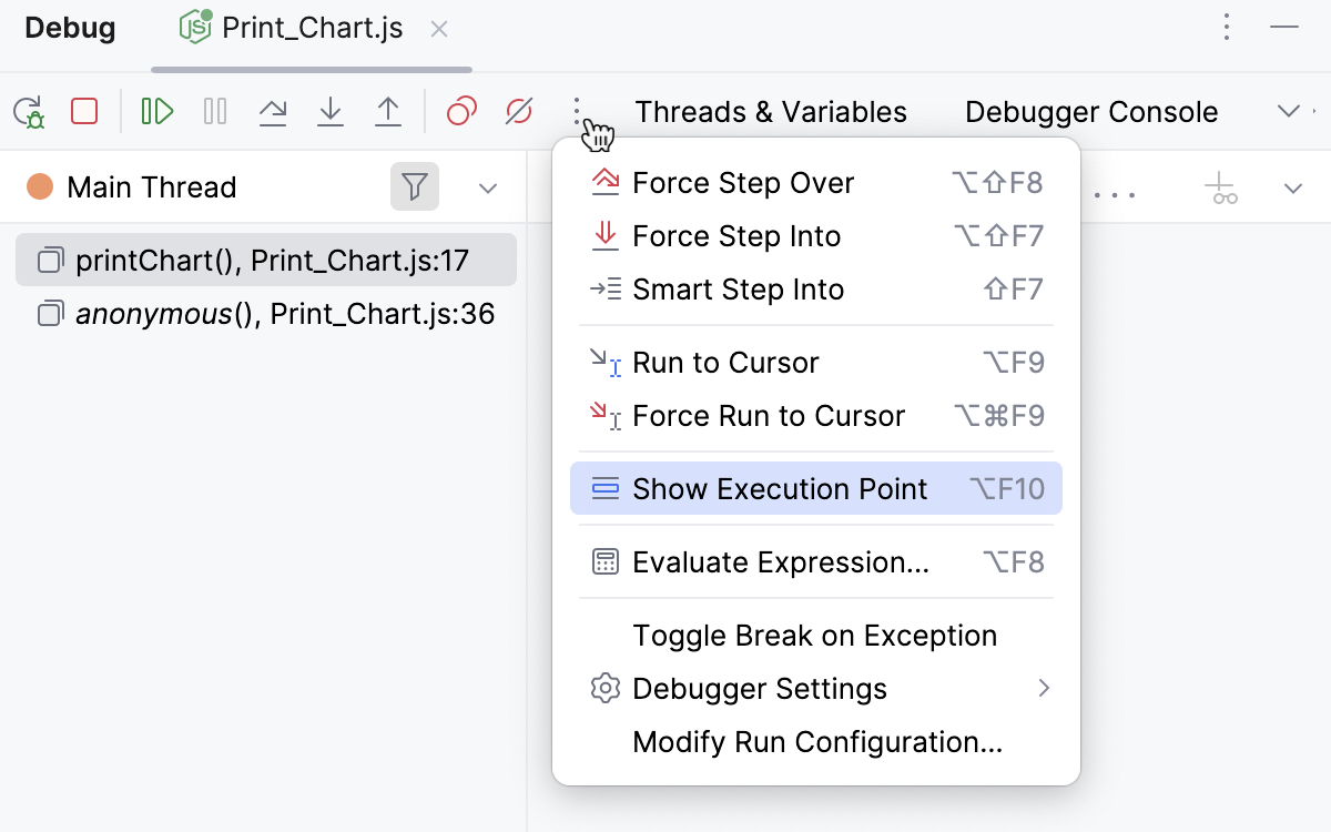 Show Execution Point option Show Execution Point option