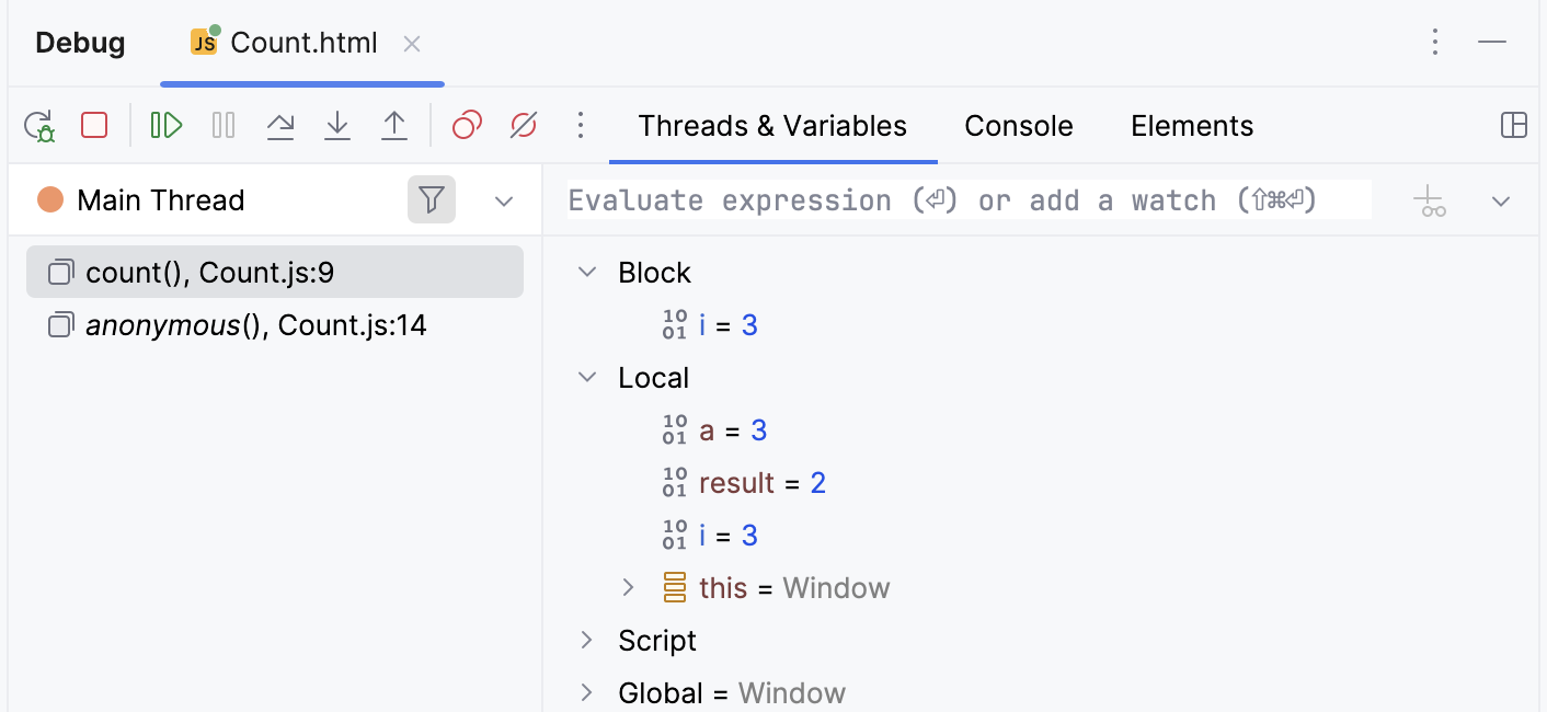The Variables tab shows you the variables visible from the current execution point The Variables tab shows you the variables visible from the current execution point