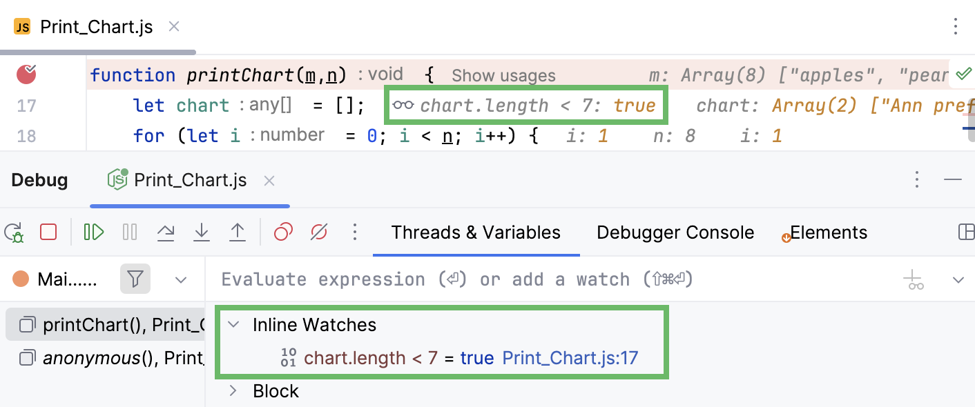 Inline watch in the Debug tool window Inline watch in the Debug tool window