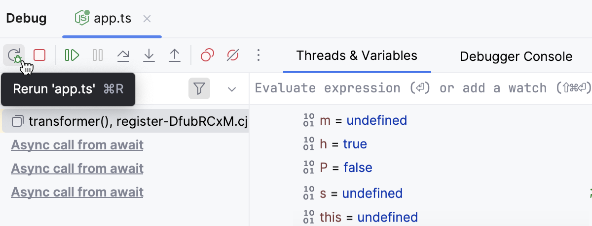 the Rerun button the Rerun button