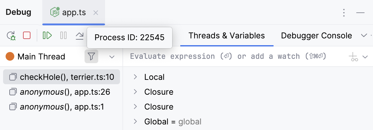 A tooltip with process ID is shown on hovering a session tab in the Debug tool window A tooltip with process ID is shown on hovering a session tab in the Debug tool window