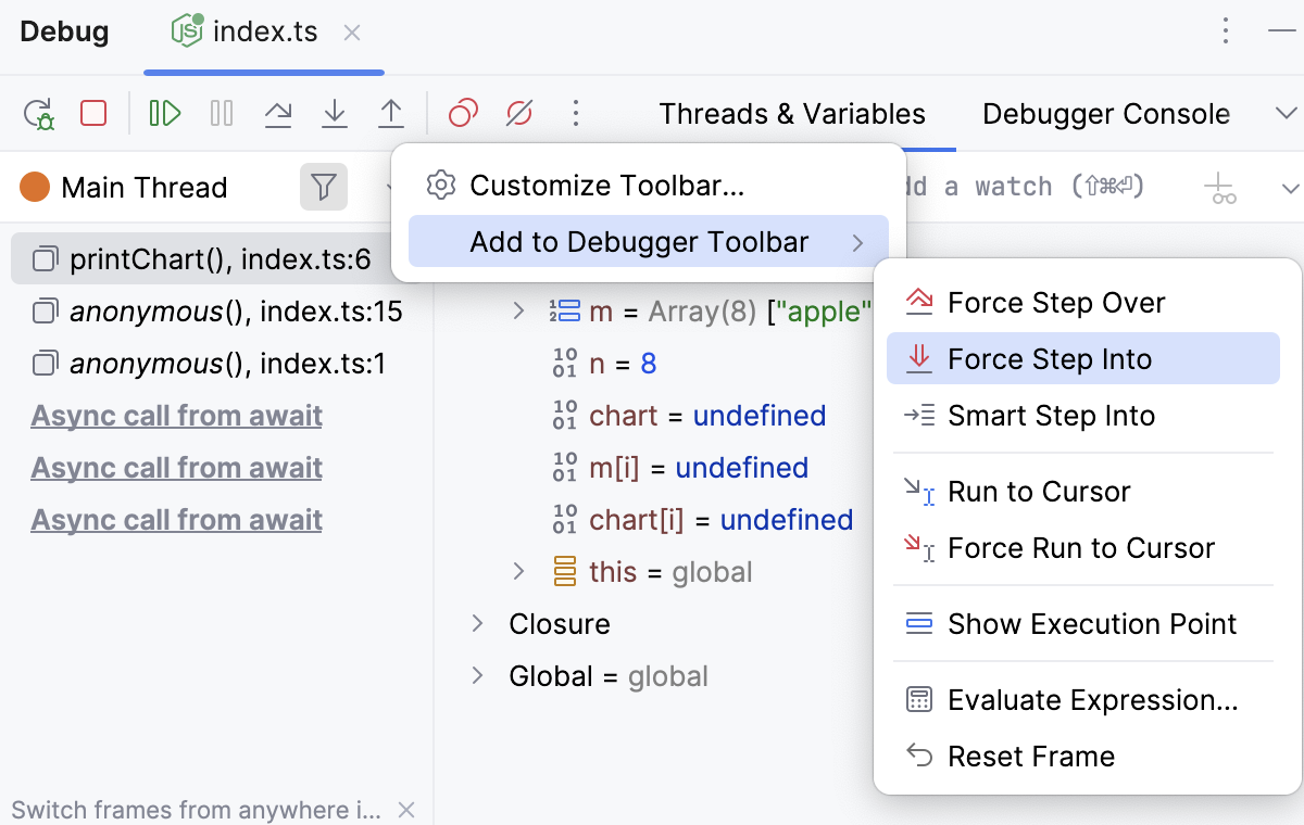 Customize Debugger Toolbar - add actions Customize Debugger Toolbar - add actions