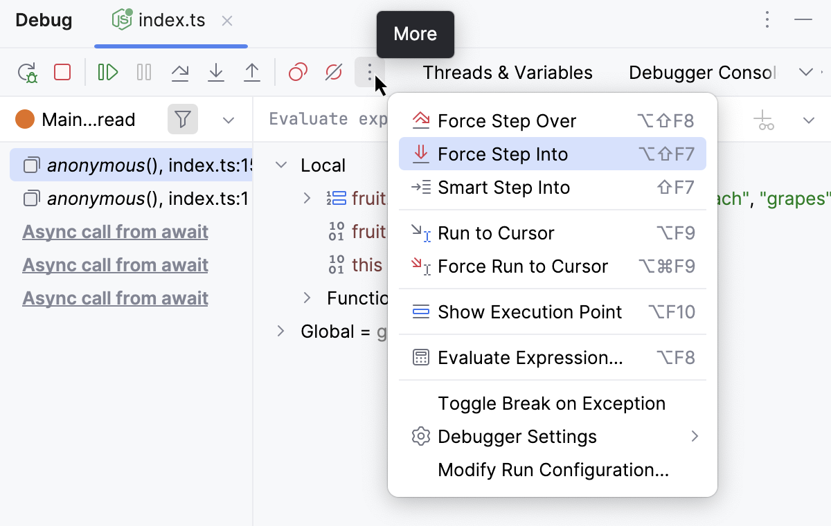 Invoke hidden action - Force Step Into Invoke hidden action - Force Step Into