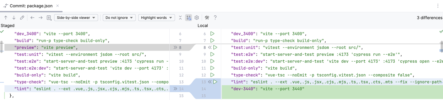编辑器中的差异预览 编辑器中的差异预览