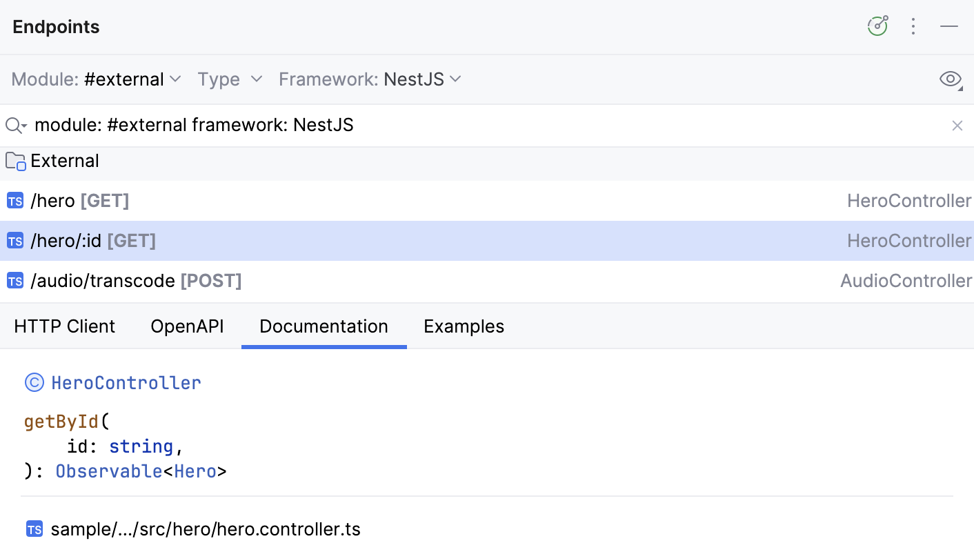 Endpoints tool window: Documentation tab Endpoints tool window: Documentation tab