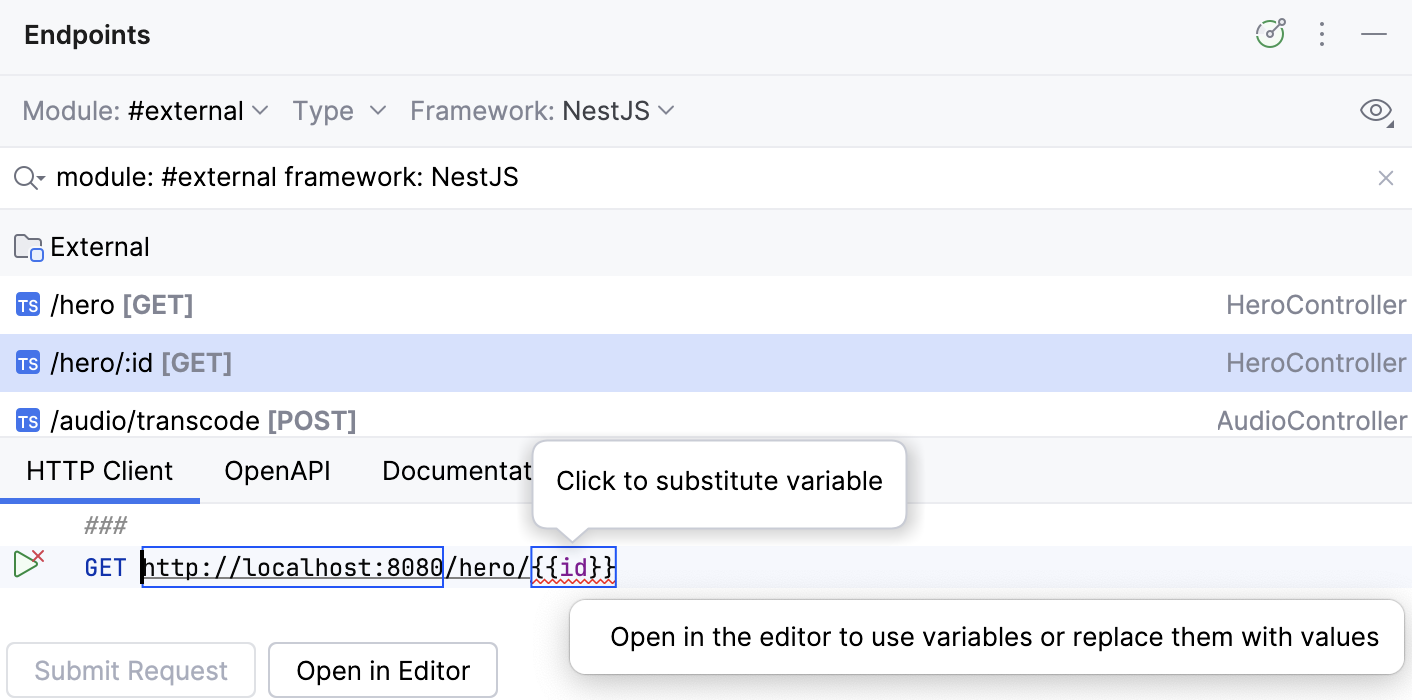 Endpoints tool window: HTTP Client tab Endpoints tool window: HTTP Client tab