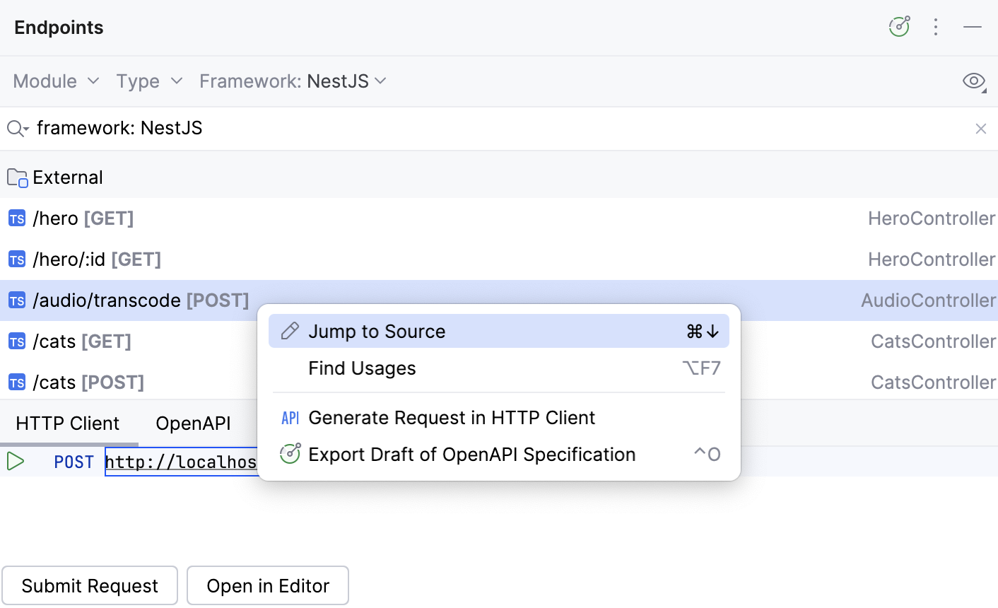 Jump to source from the Endpoint tool window Jump to source from the Endpoint tool window