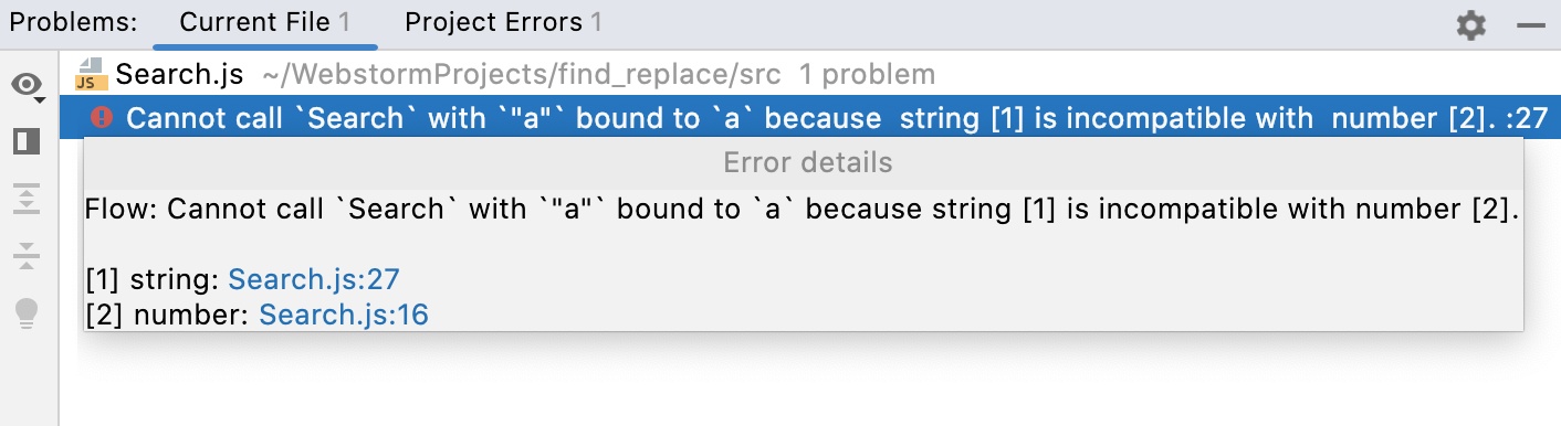 Errors pane: details shown Errors pane: details shown