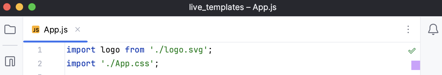 WebStorm window with toolbar hidden WebStorm window with toolbar hidden