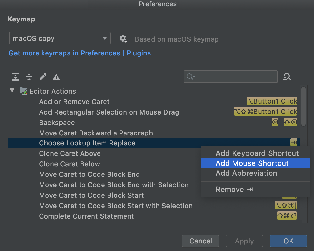 Keymap menu Keymap menu